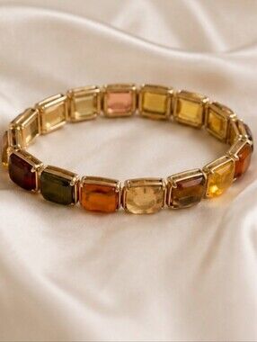 Vintage 80s 90s Liz Claiborne NWT Multi-Color Faux Amber Glass Stretch Bracelet